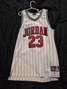 Jordan White Red Pinstripe 23 Basketball Jersey